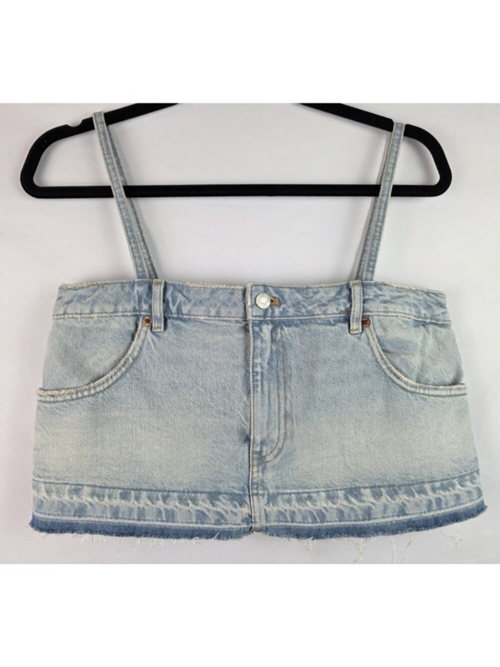 Zara Women's Crop Top Size Small Blue Denim Jean Frayed Cut Off Cropped Tank